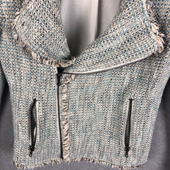 Leifsdottir Anthropologie Tweed Moto Jacket Blue Size 10 - Picture 2 of 10